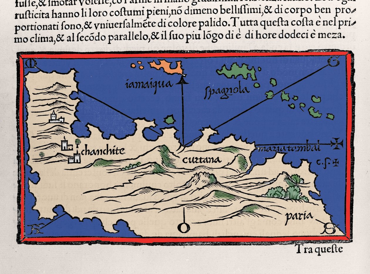 Representation of the Caribbean Islands and the coasts of Venezuela. Isolario (map of islands) by Benedetto Bordone. Venice 1547 by Italian School
