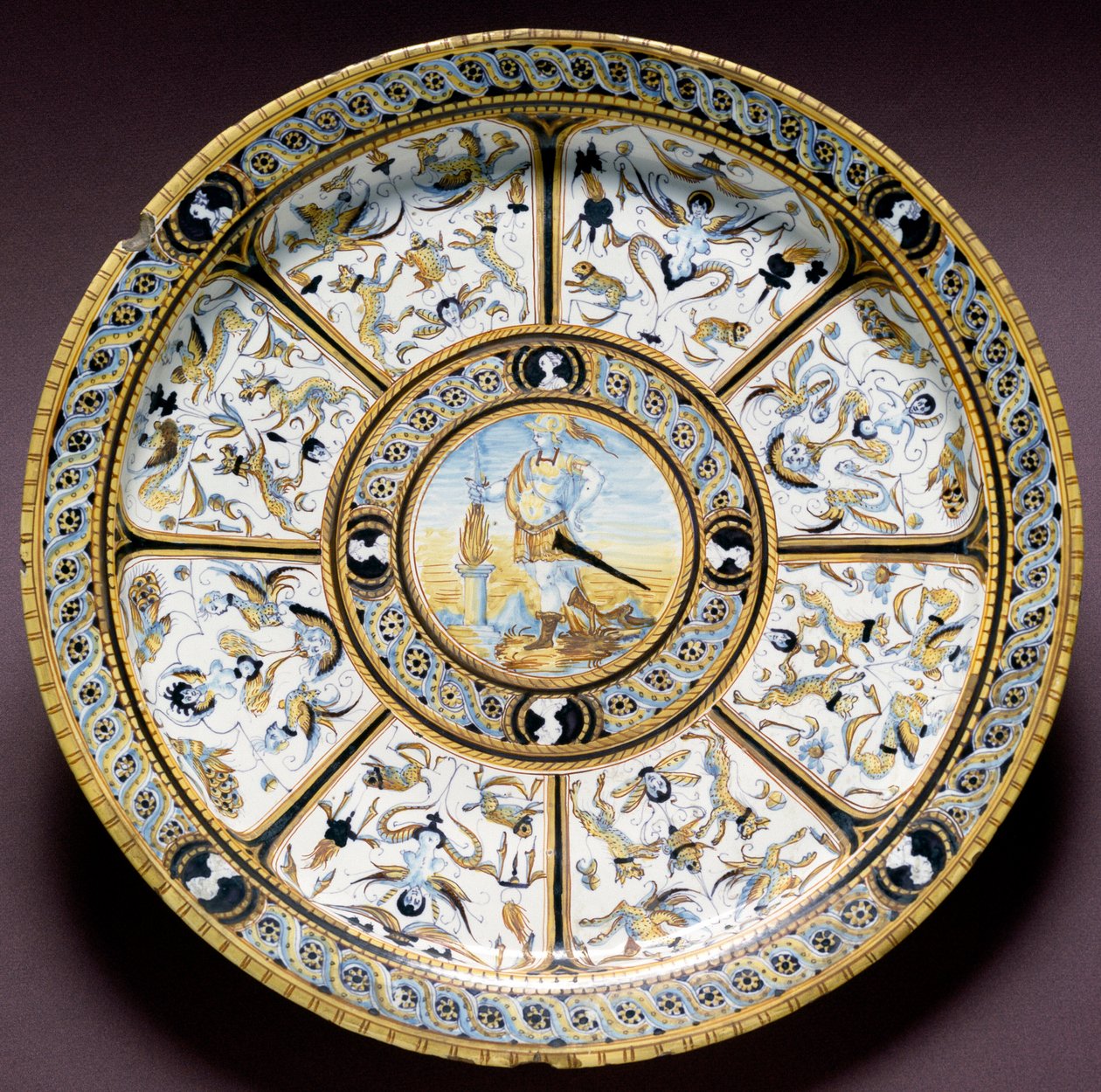 Representation of the Roman hero Scaevola (Muzio Scevola). Ceramic ...