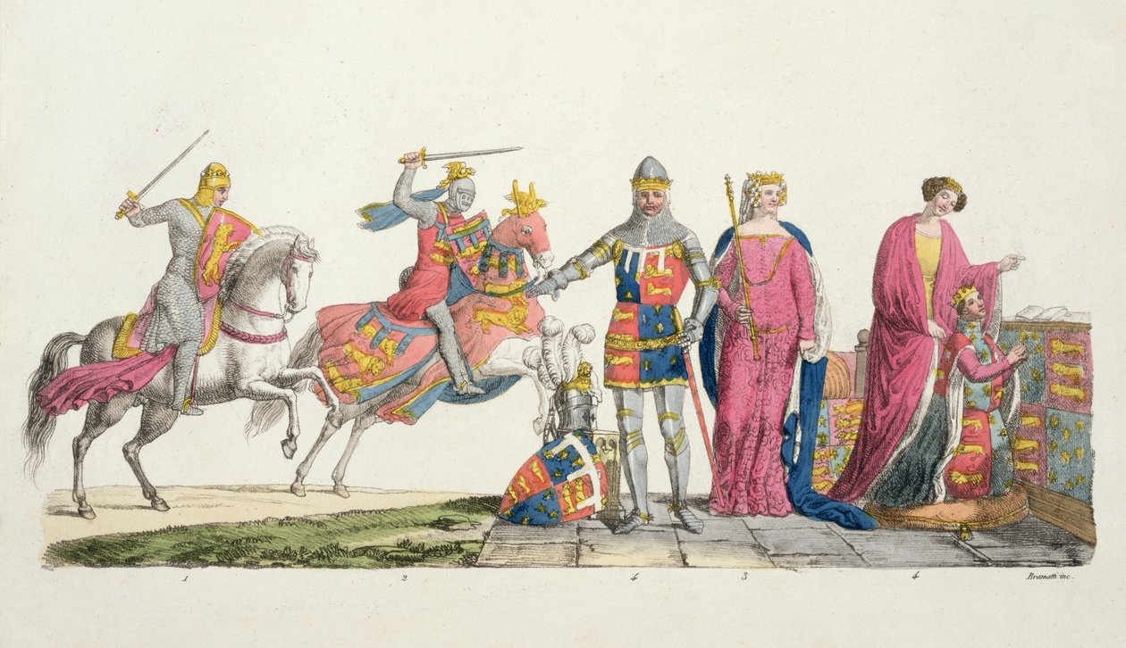 Richard the Lionheart, John of Gaunt, Edward III, Joan Plantagenet and Philippa of Hainault, plate 9 from The History of the Nations by Italian School