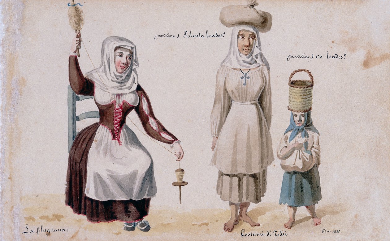 Sardinian costumes from Tissi, print ms. 257, Cominotti Collection by Italian School