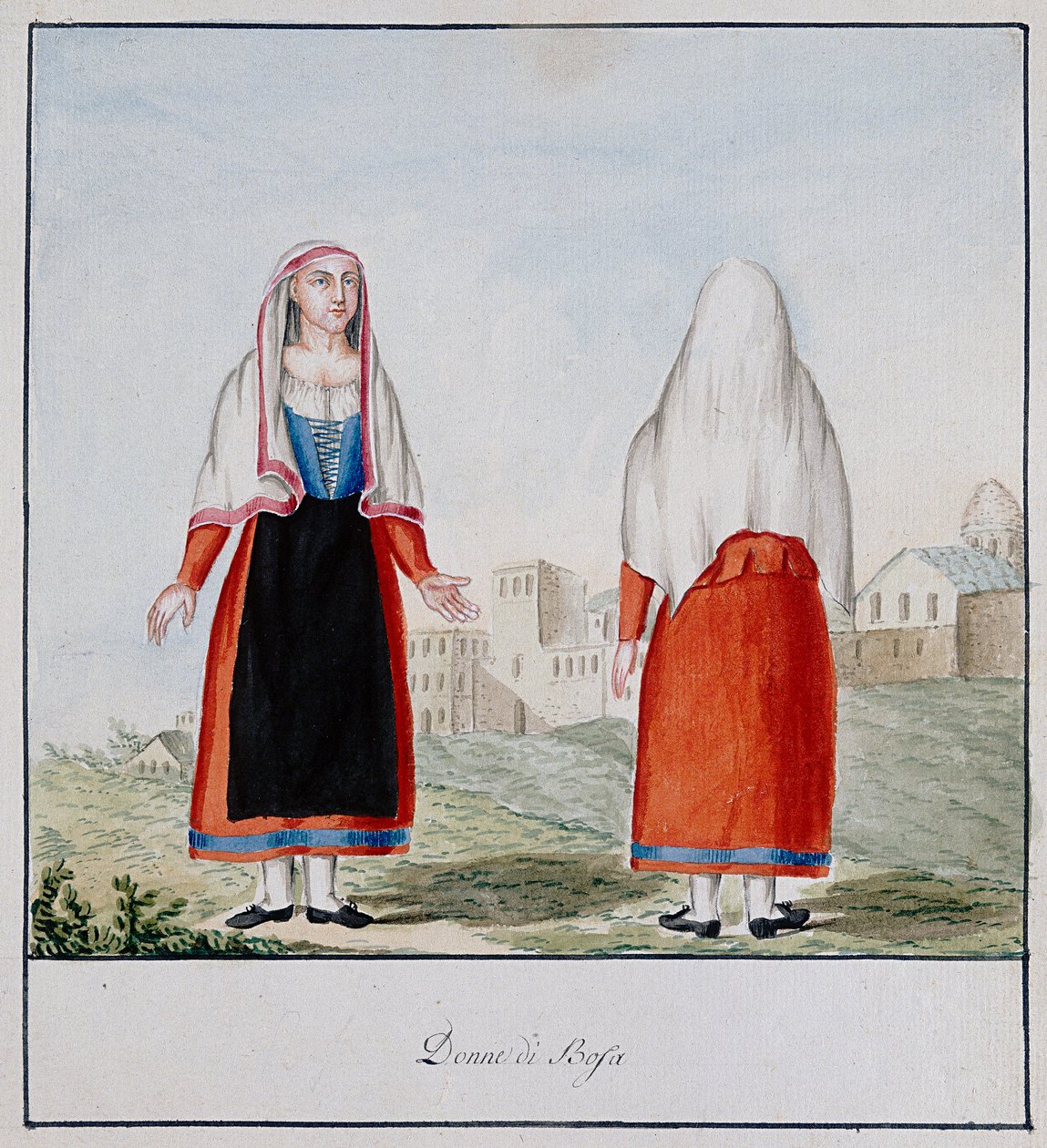 Sardinian costumes of Bosa, printed ms.258, Luzzetti Collection by Italian School