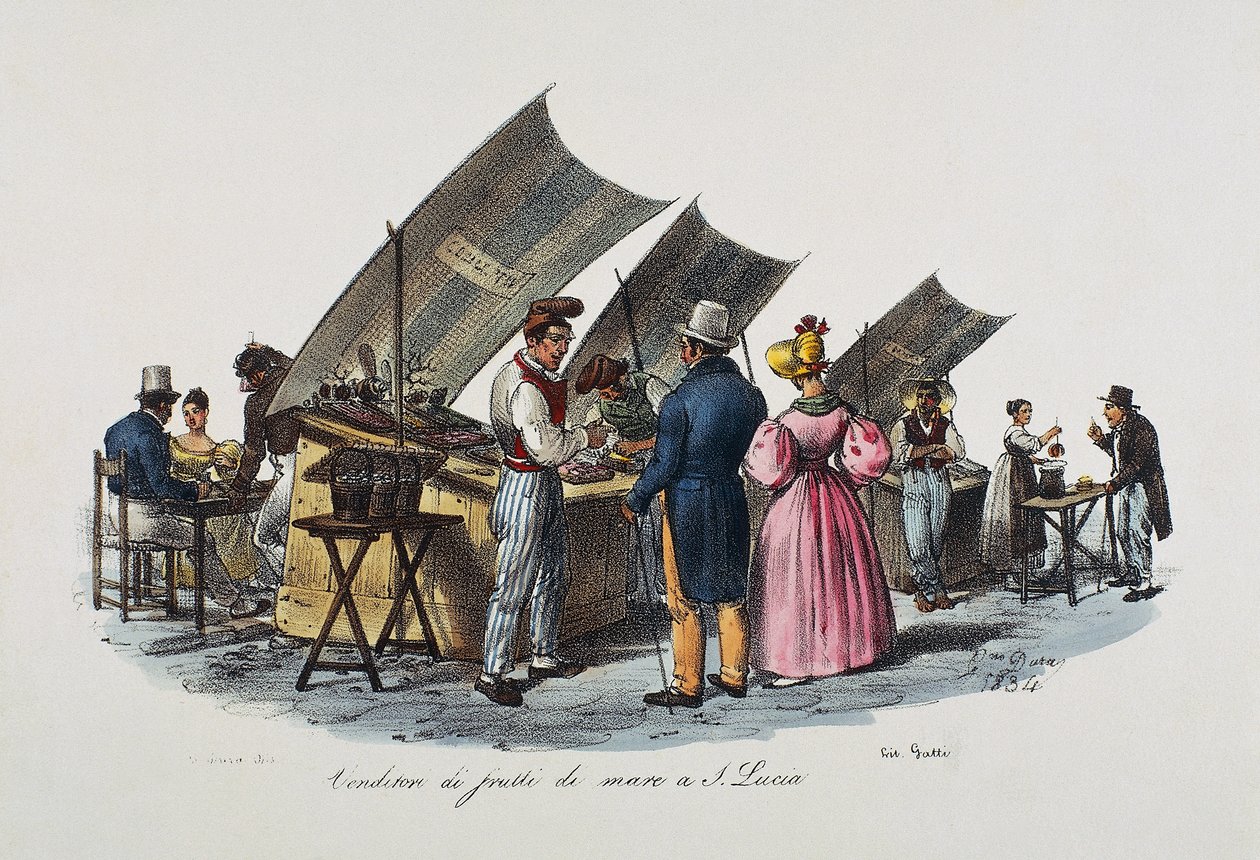 Seafood Seller in Santa Lucia, Naples by Italian School