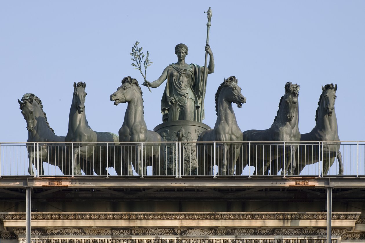 Six-horse chariot, detail of Arch of Peace, Milan, Italy by Italian School