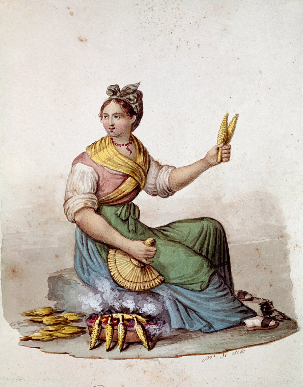 Old Trade: Grilled Corn Seller by Italian School