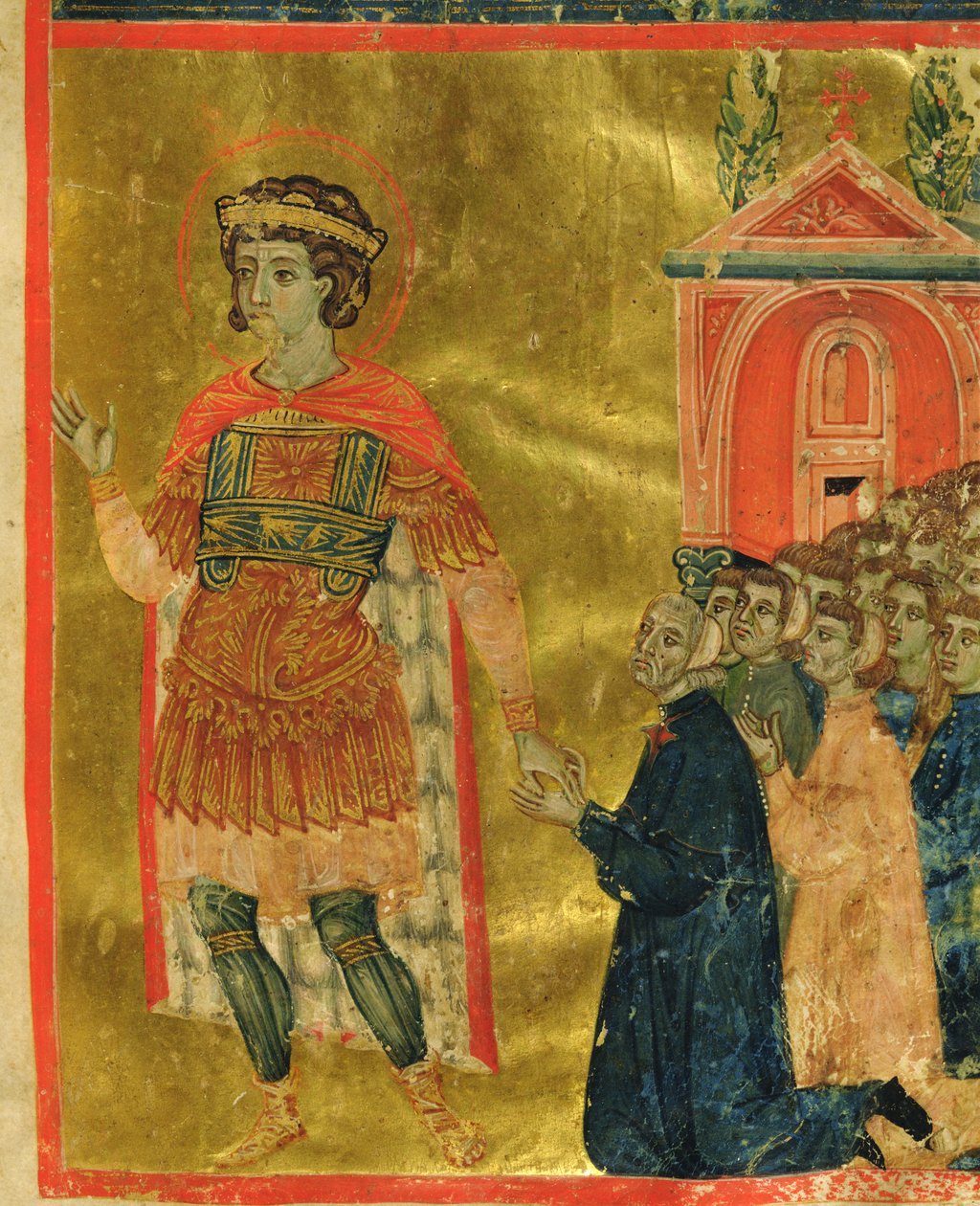 Some Brothers Praying to St. Theodore, from a Mariegola, 1350 by Italian School