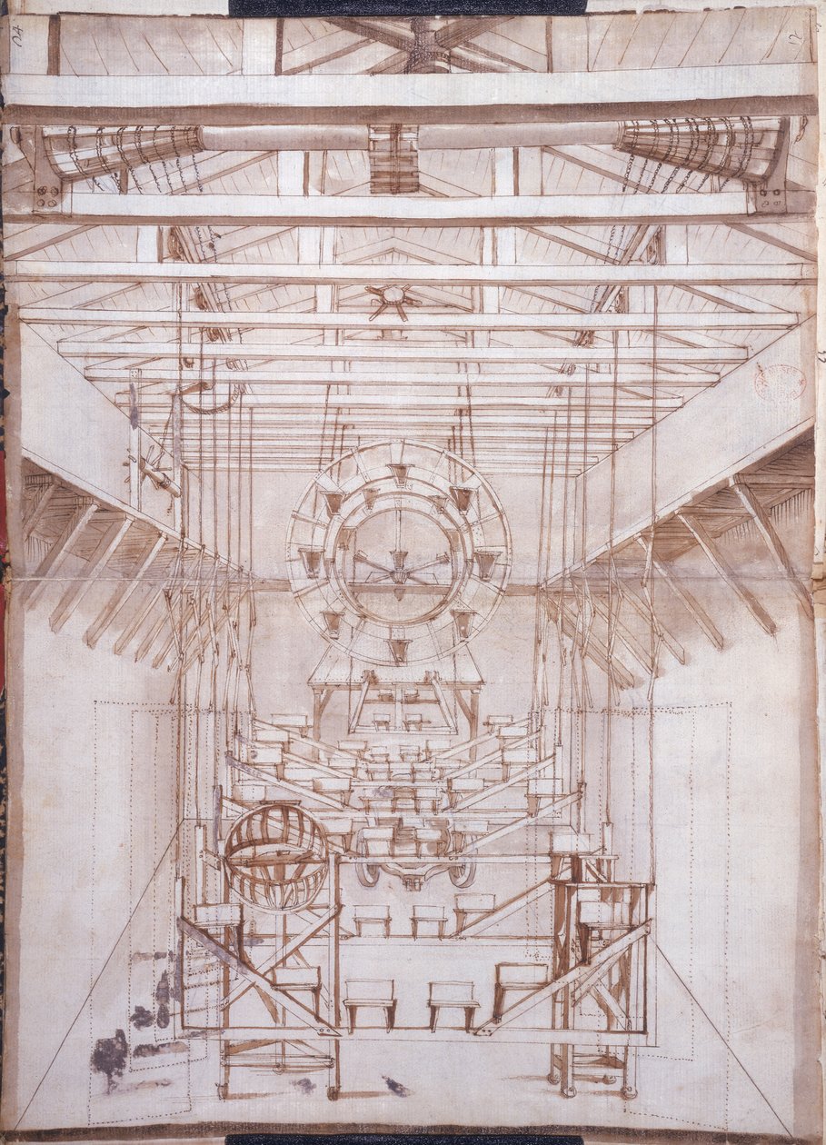 Stage machinery for the operas at the San Salvatore theatre in Venice, 1675 by Italian School