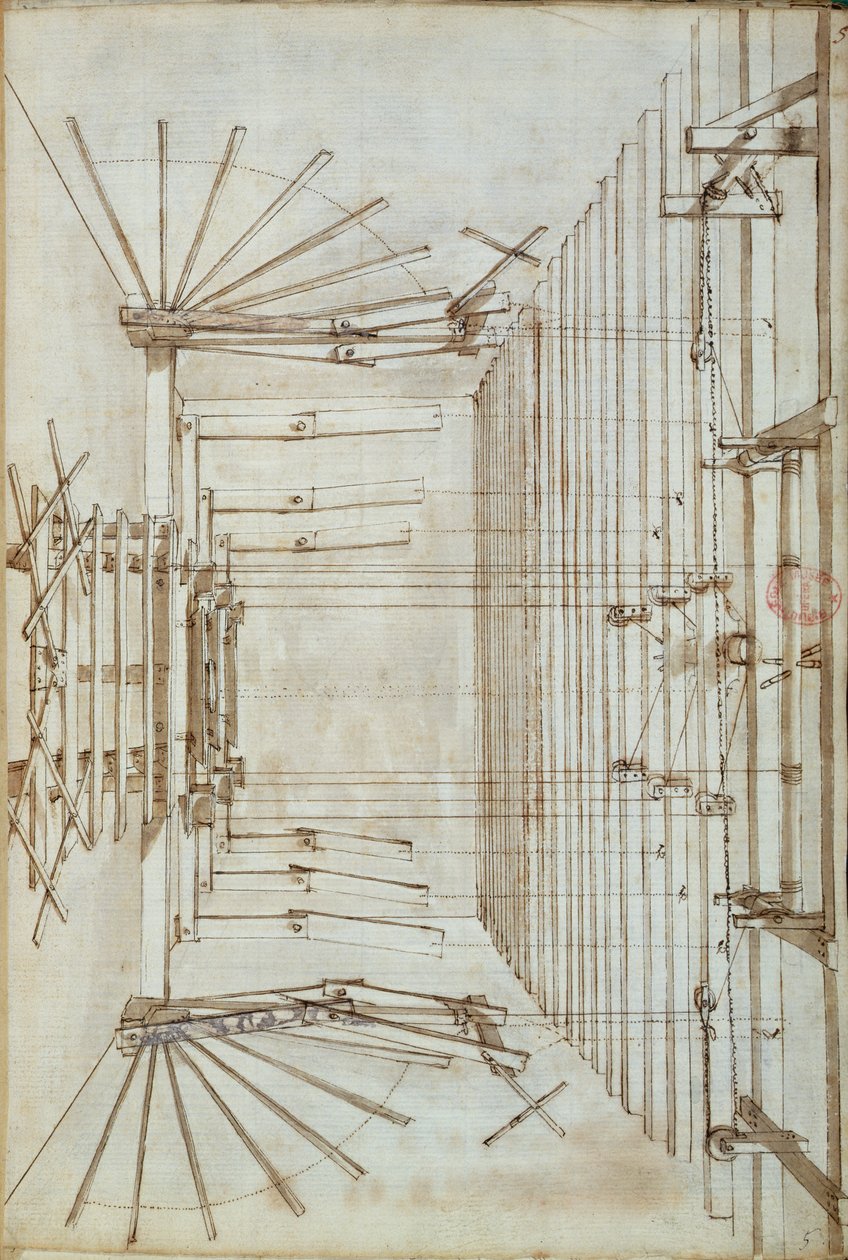 Stage machinery for the operas at the San Salvatore theatre in Venice, 1675 by Italian School