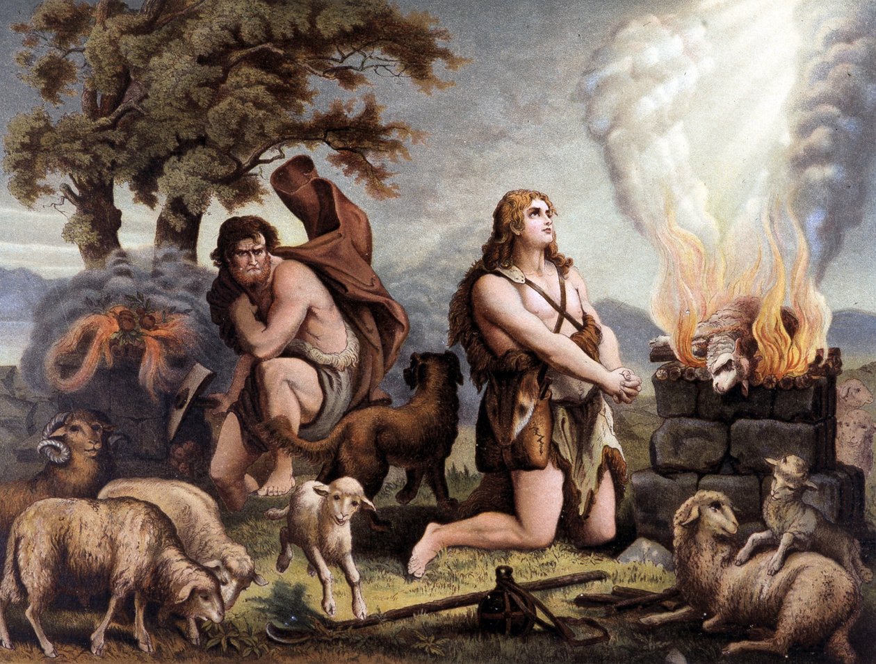 The Adoration of the Lamb (Cain and Abel) - Cain and Abel (sacrificing a sheep) in Aurea Bibbia Classica: Storia della Rivelazione Divina nell