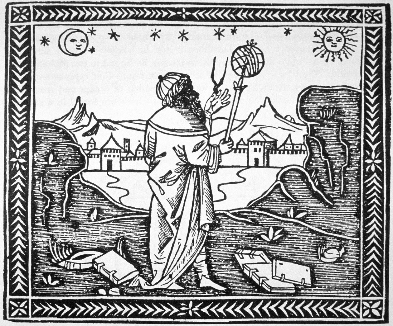 The Astrologer Albumasar, copy of an illustration from his Introductorium in Astronomiam, Venice 1506, used in a History of Magic, published late 19th century by Italian School