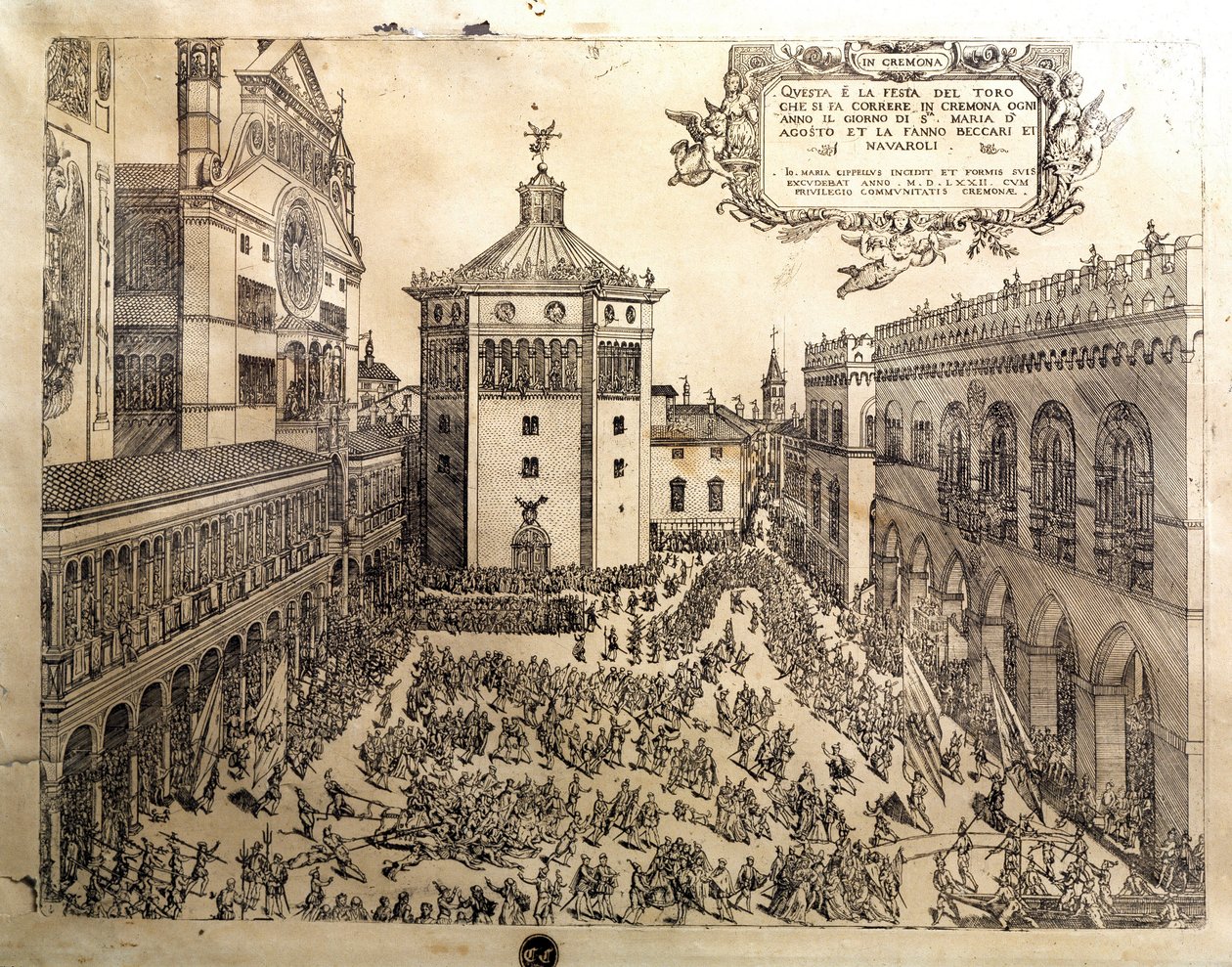 The Taurus Feast in the Grand Square of Cremone (Cremona) in Italy by Italian School
