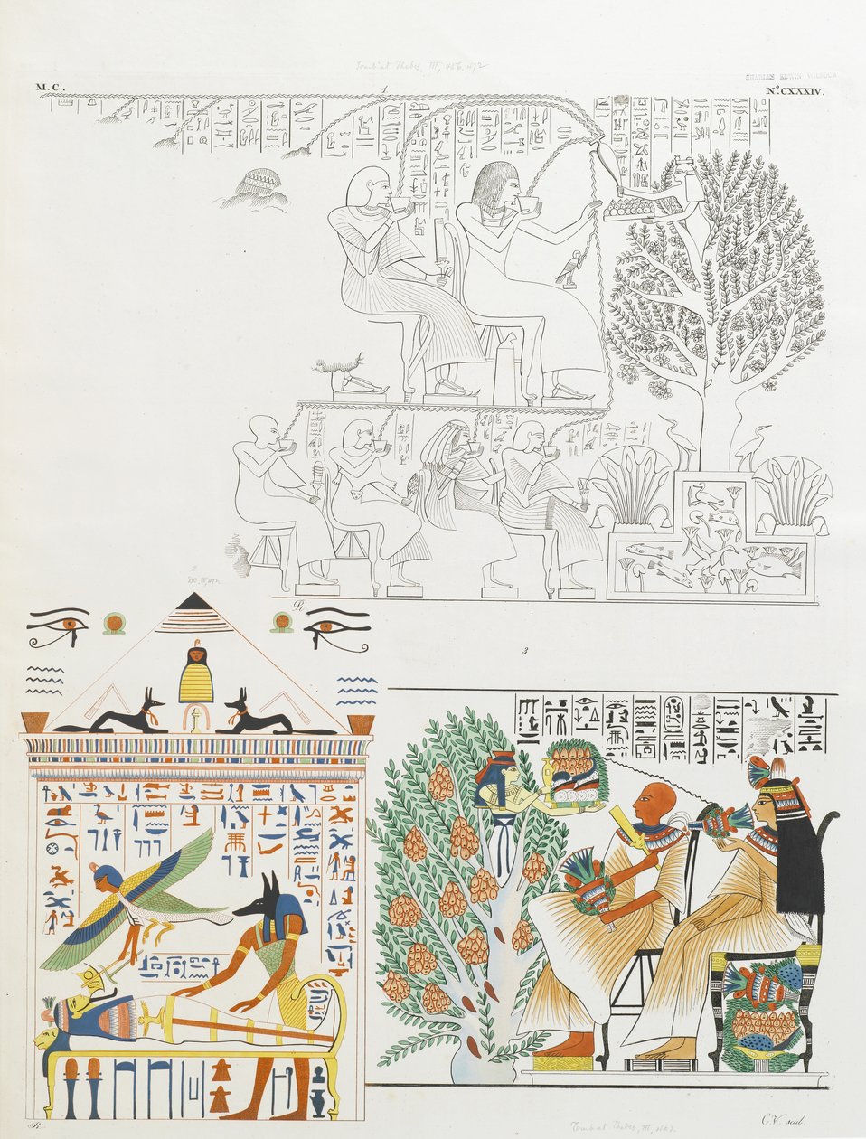 The deceased given food and wine by the Sycamore tree goddess and Anubis with the mummy by Italian School