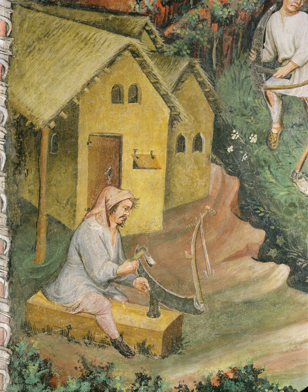 The Farmer Prepares the Scythe for Haymaking by Italian School