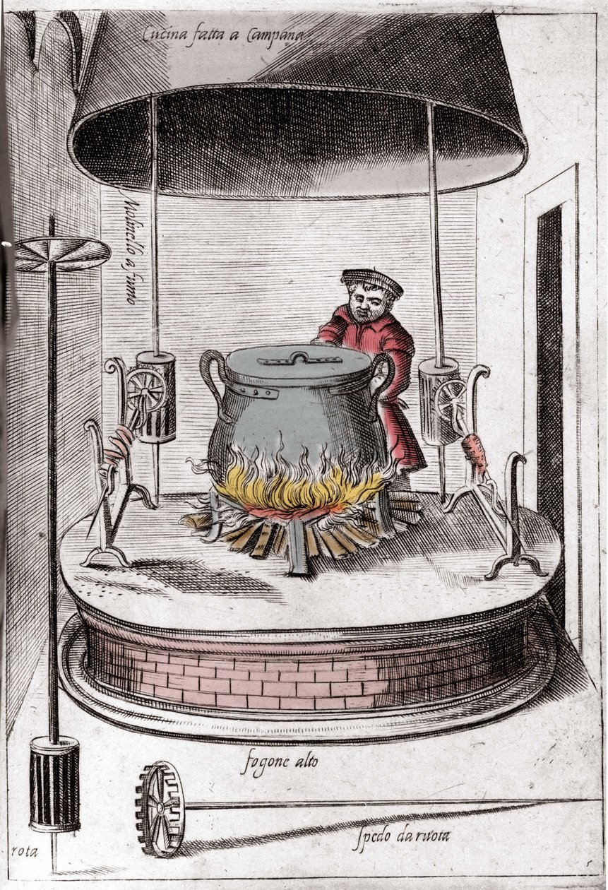 The kitchen under a bell. Engraving from 