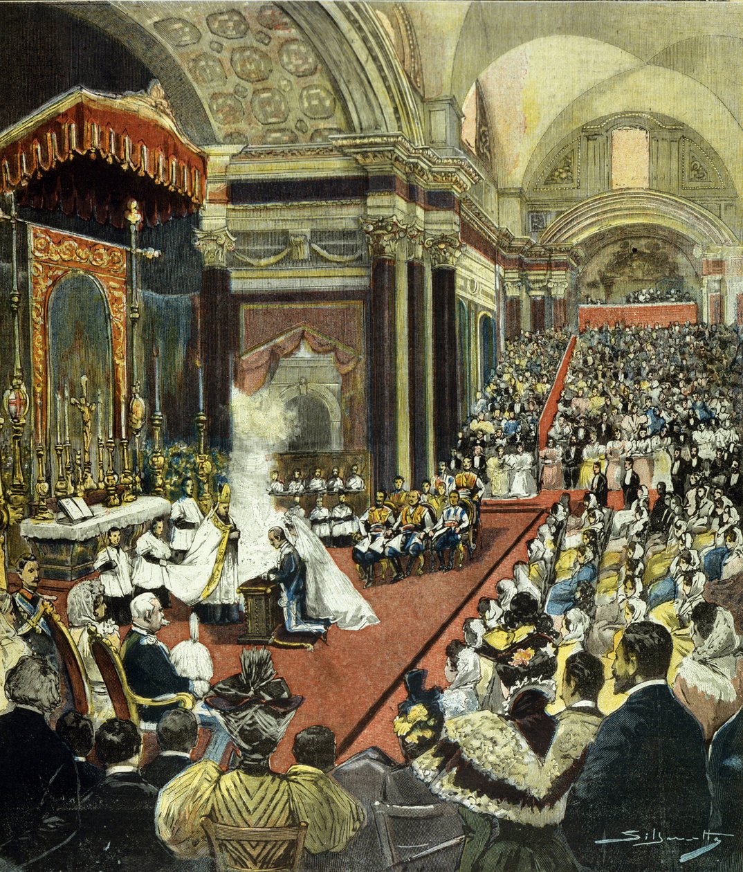 The religious marriage of the one who will become King Victor Emmanuel III with Princess Helene of Montenegro in the Church of Santa Maria degli Angeli in Rome in 1896. by Italian School