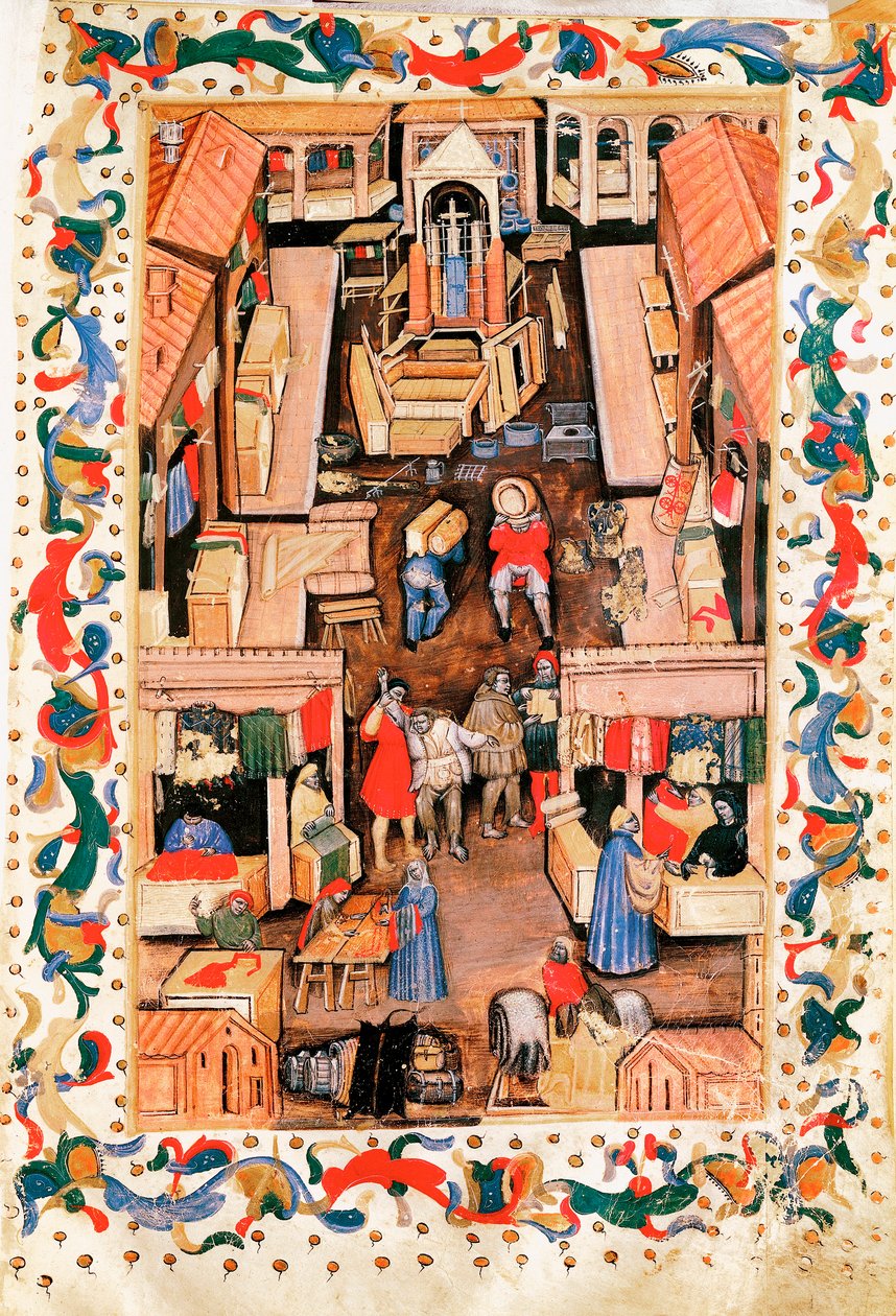 The Walk of the Square Ravegnana in Bologna with Cloth Merchant by Italian School