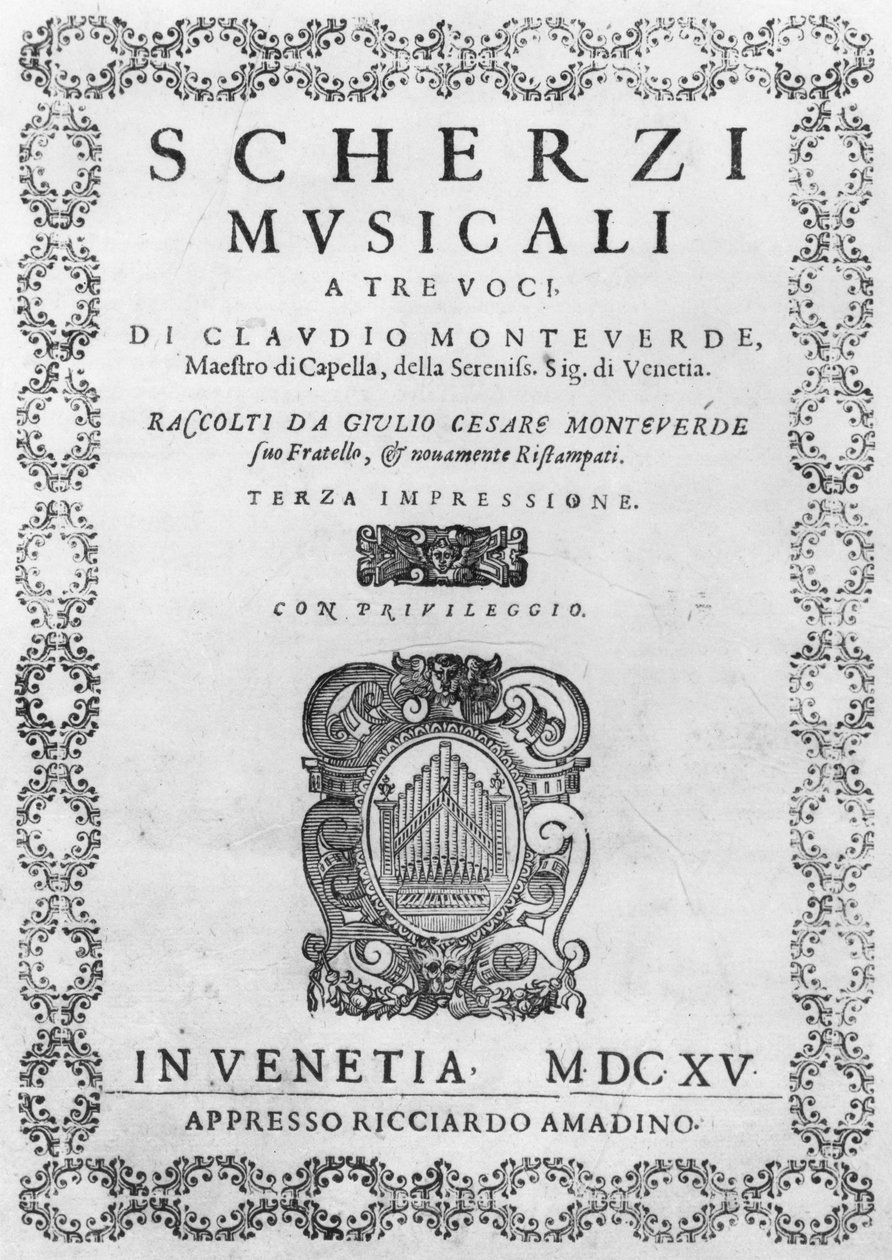 Title page of the Scherzi Musicali by Claudio Monteverdi, 1615 by Italian School