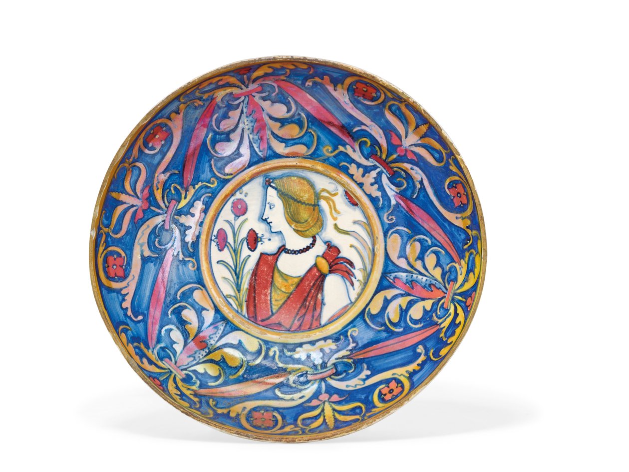 Umbrian majolica gold & ruby-lustre footed dish, from Deruta to Gubbio, c.1510-20 by Italian School