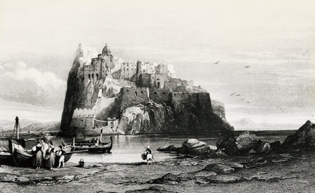 View of Ischia Island, engraving, Italy by Italian School