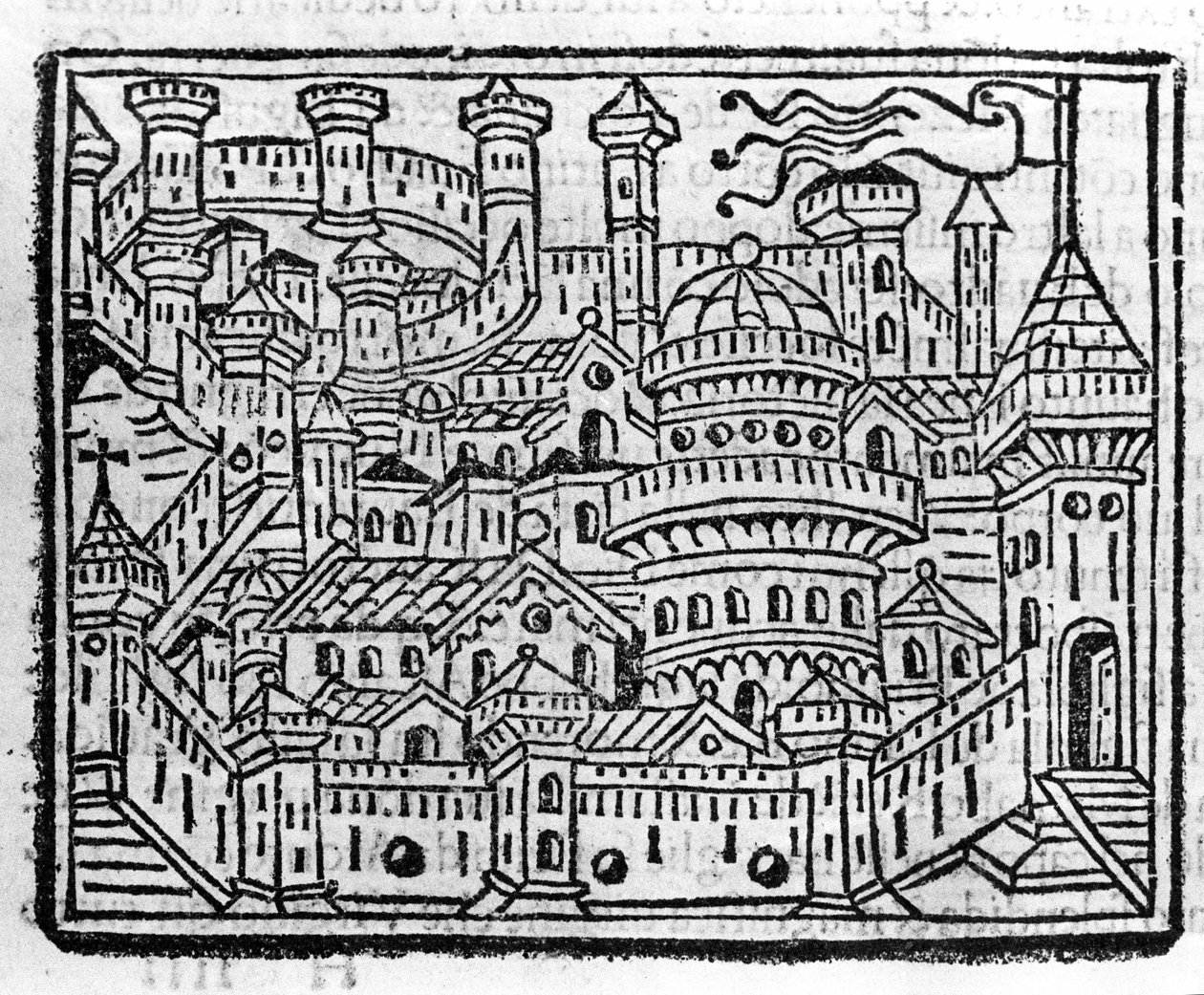 View of the city of Aosta in Italy. Engraving in 
