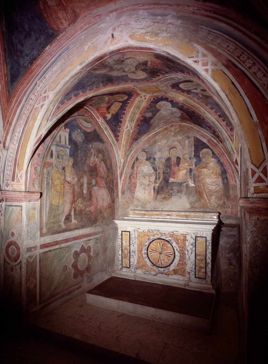 View of the upper church presbytery with the altar in the cosmatesque style by Italian School