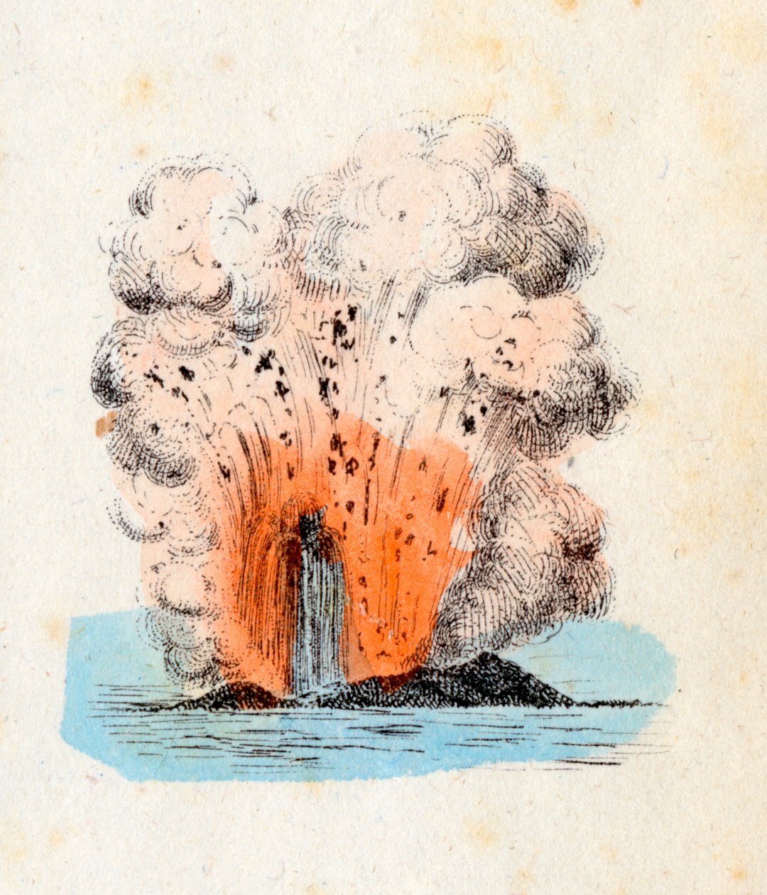 Volcano of the Aeolian Islands erupting by Italian School