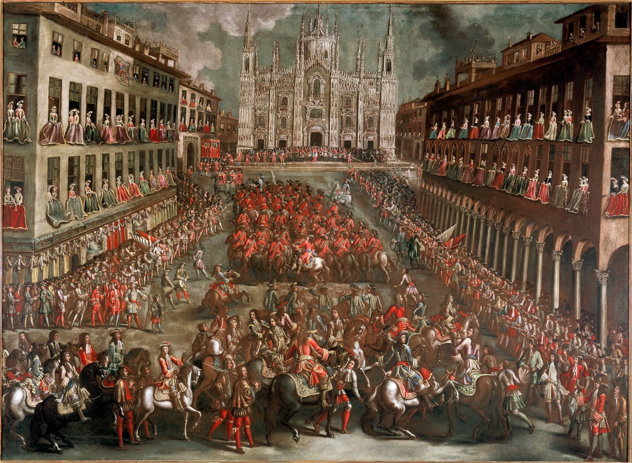 War of the Spanish Succession: Festivities organized to celebrate the entry to Milan of Prince Eugenio di Savoia after the battle of Turin on 24/09/1706 by Italian School