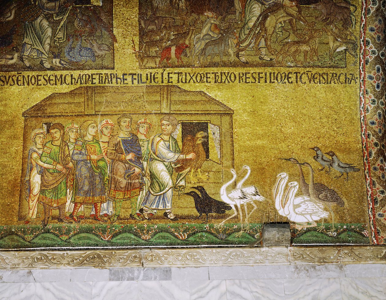 While His Family Waits to Go Onboard, Noah Helps the Animals to Enter the Ark by Italian School