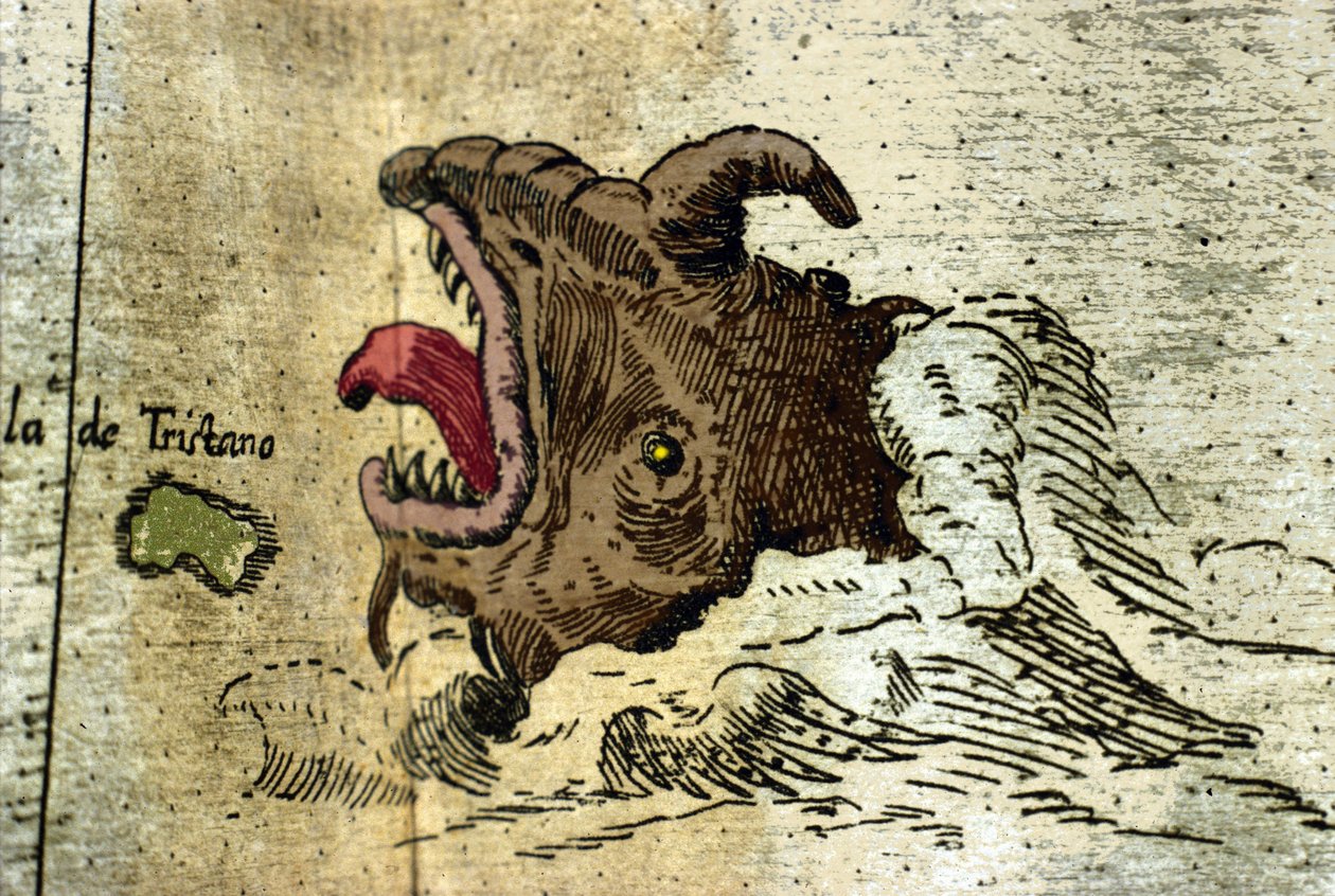 Representation of a marine monster near the Tristan da Cunha archipelago. Detail of the Atlas of Urbano Monte by Italian School