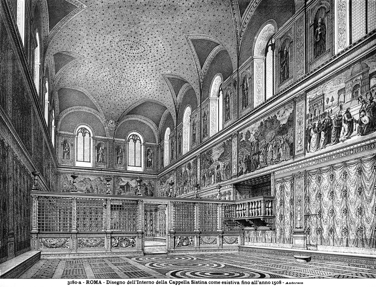 Drawing Depicting the Interior of the Sistine Chapel Before the Renovation in 1508 by Italian School Italian School