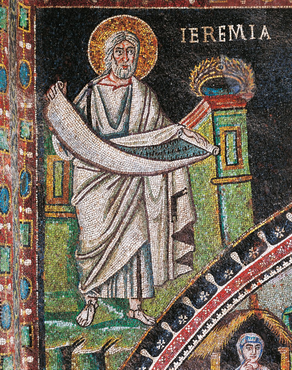 Prophet Jeremiah, Mosaic, Left of Lunette, Northern Wall of Presbytery, Basilica of San Vitale by Italian School