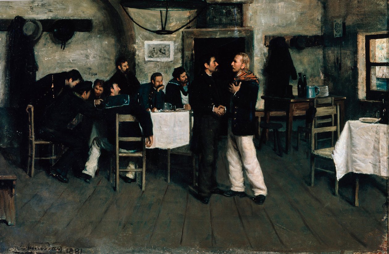 Meeting of Giuseppe Garibaldi and Giovanni Battista Cuneo at Taganrog, port on the Black Sea in 1833 by Italo Nunes Vais