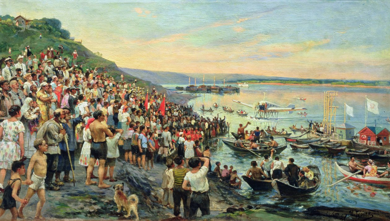 Arrival of a seaplane in Ulyanovsk in 1927 by Ivan Petrovich Guryev