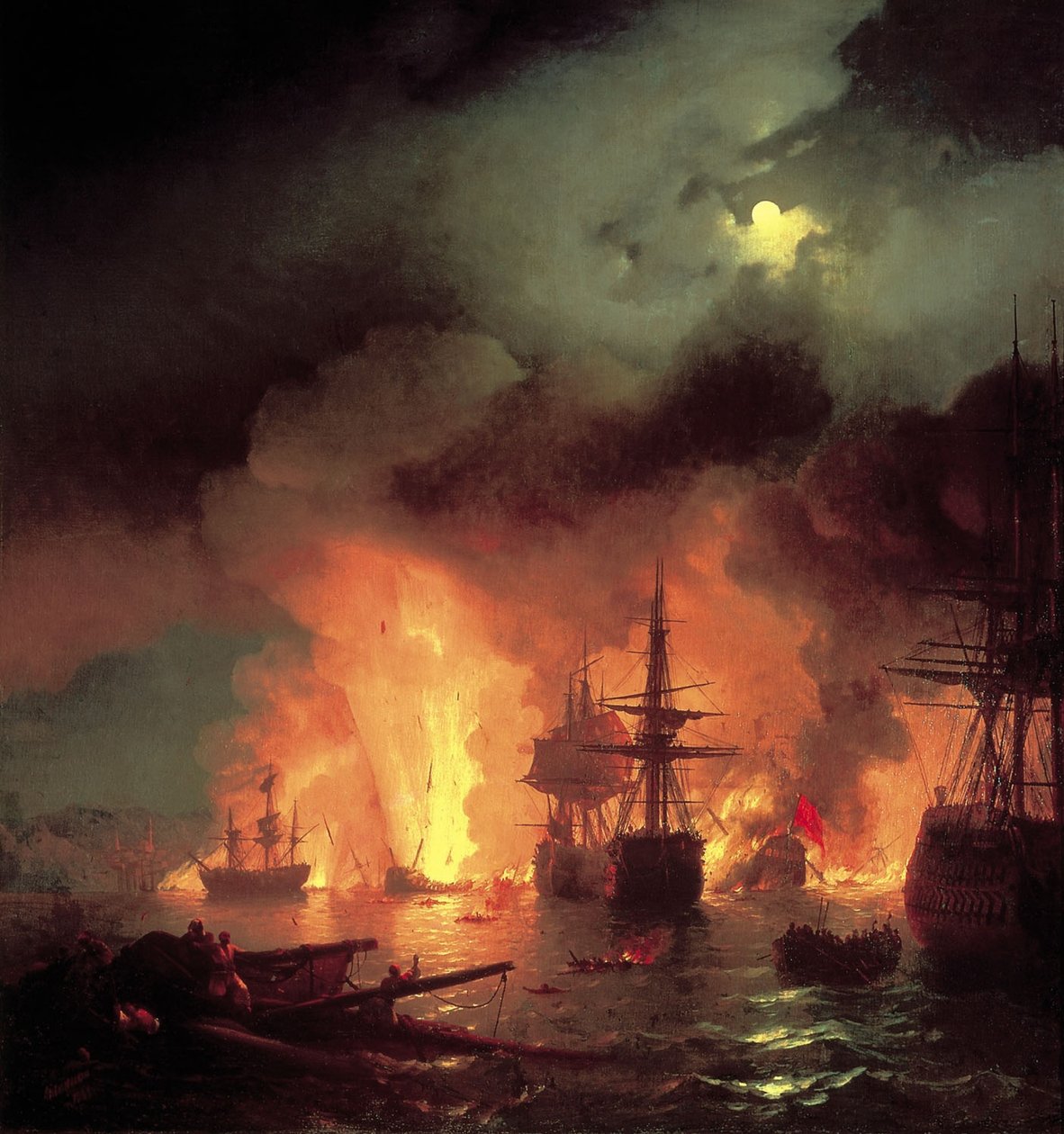 Battle of Çesme at Night by Ivan Aivazovsky