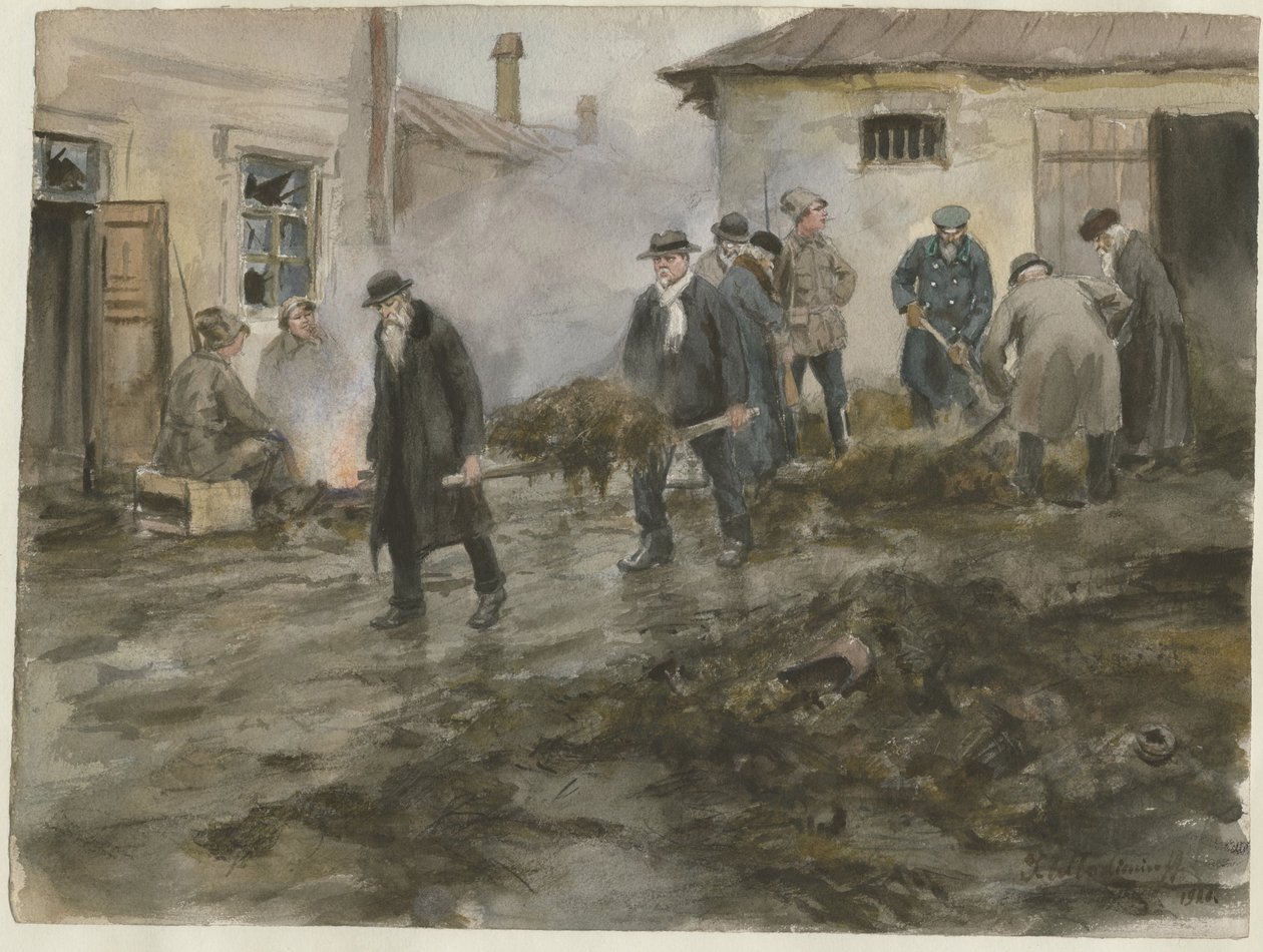 Bourgeoisie cleaning the stables from the series of watercolors Russian revolution, 1920 by Ivan Alexeyevich Vladimirov