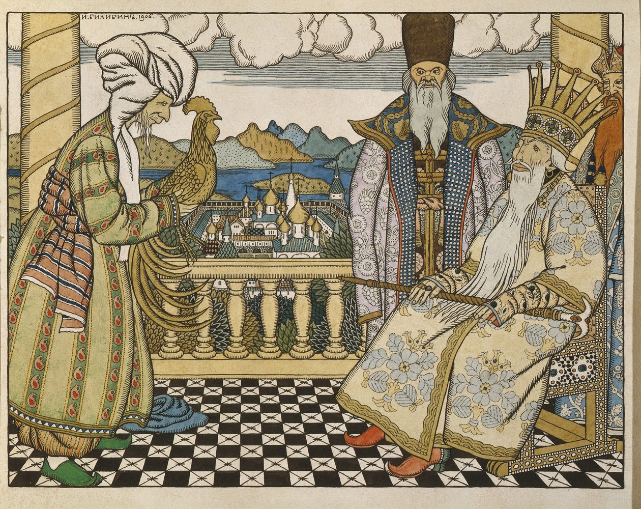Illustration to the Fairytale The Golden Cockerel by A. Pushkin by Ivan Yakovlevich Bilibin