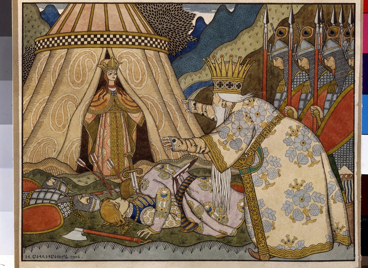 Illustration to the Fairytale The Golden Cockerel by A. Pushkin by Ivan Yakovlevich Bilibin