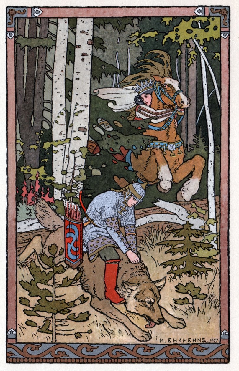 Tsarevitch Ivan, the Fire Bird and the Gray Wolf, c.1899 (lithograph) by Ivan Yakovlevich Bilibin