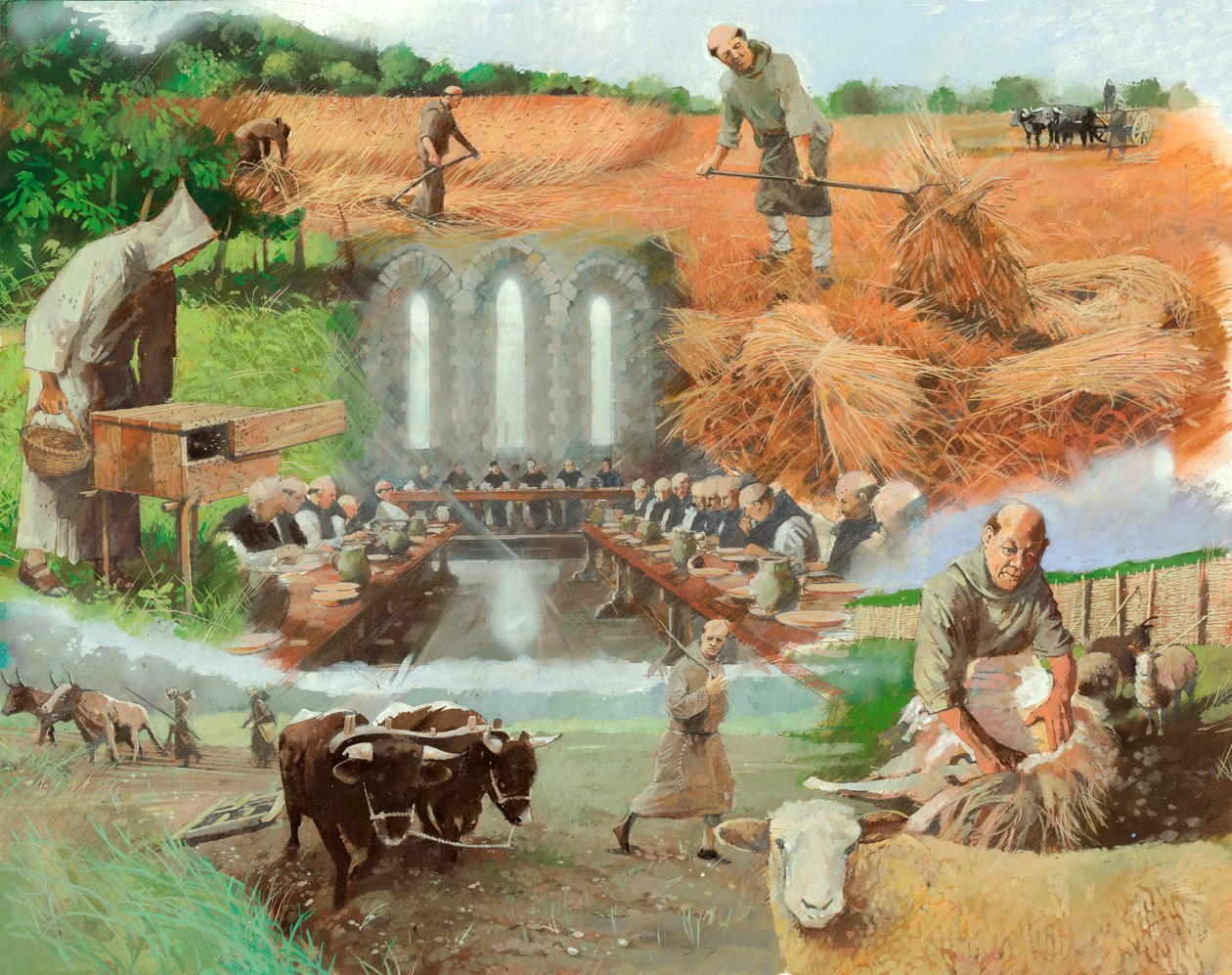 Monks at Work, c13th century, c1990-2010 by Ivan Lapper