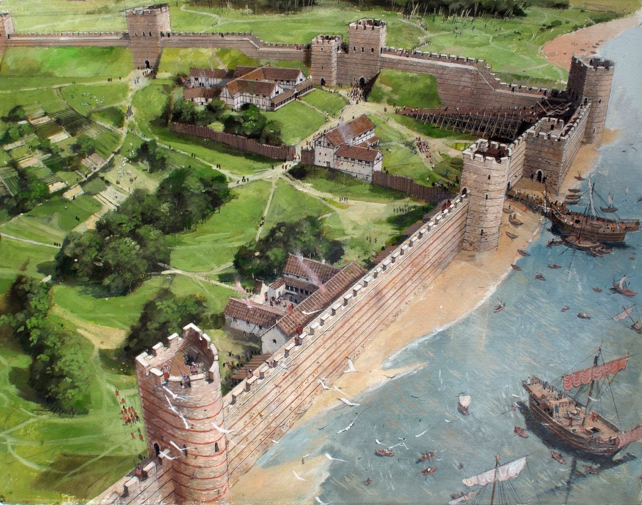 Reconstructed View of the South-East Corner of Roman London and the Future Site of the Tower of London as it Might Have Looked in About AD 400 by Ivan Lapper