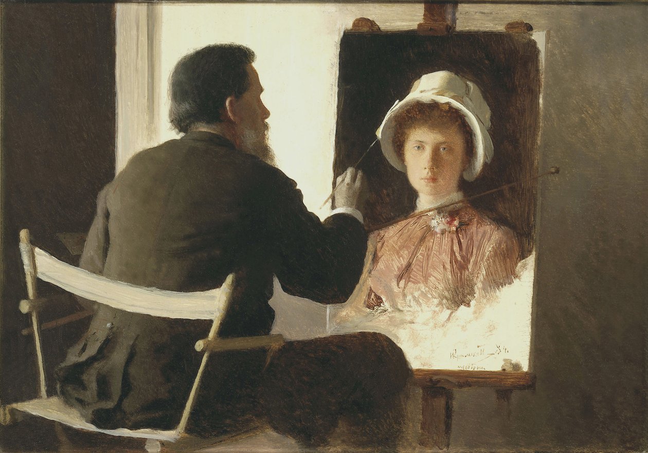 Kramskoy Painting a Portrait of His Daughter by Ivan Nikolaevich Kramskoy