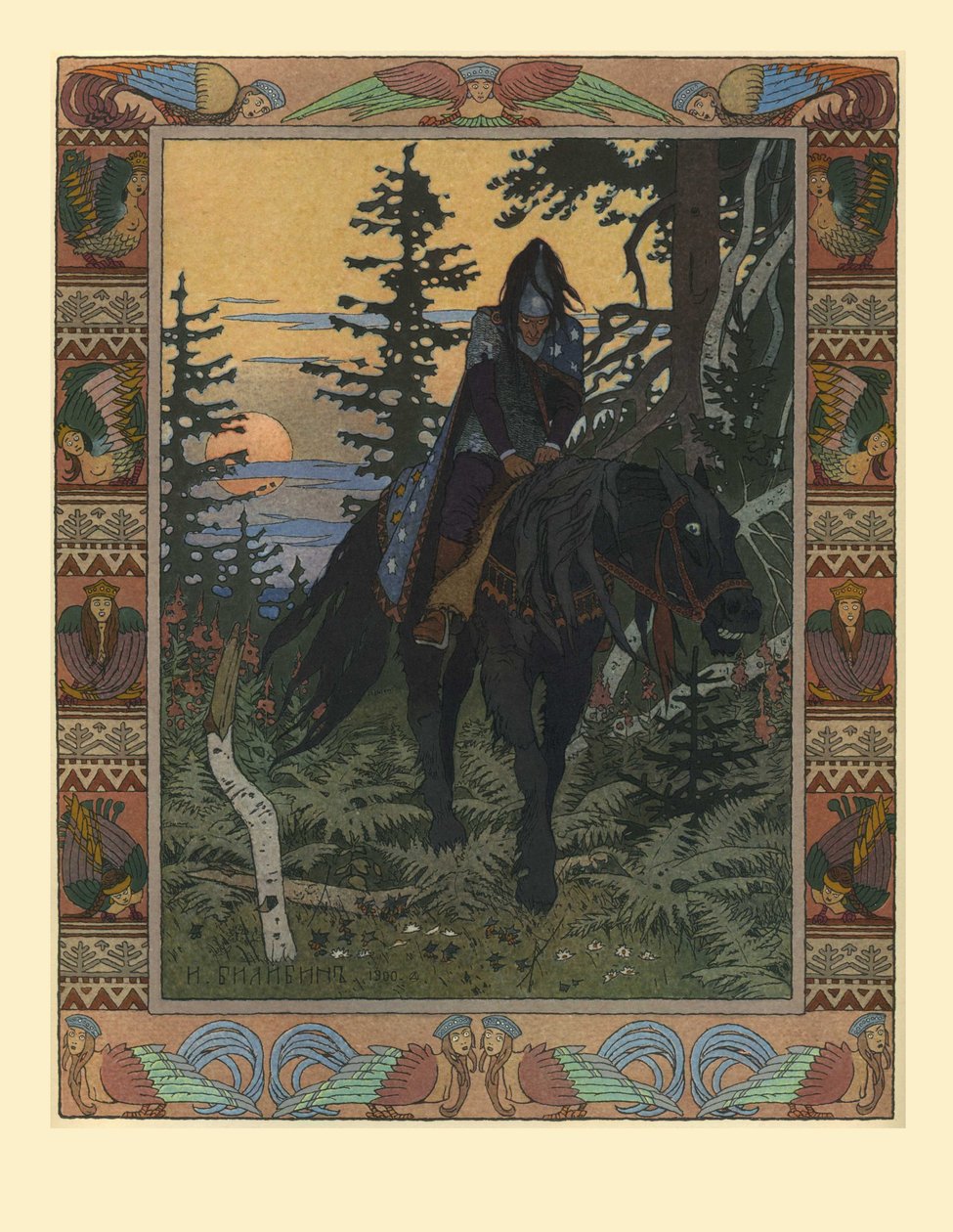 Illustration for the Fairy Tale of Vasilisa the Beautiful and White Horseman by Ivan Yakovlevich Bilibin
