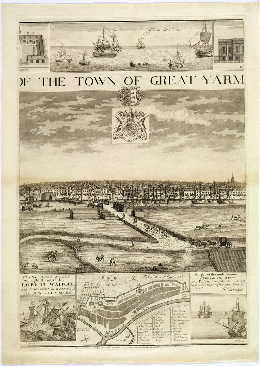 The West Prospect of the Town of Great Yarmouth in Norfolk, engraved by John Harris by J. Corbridge