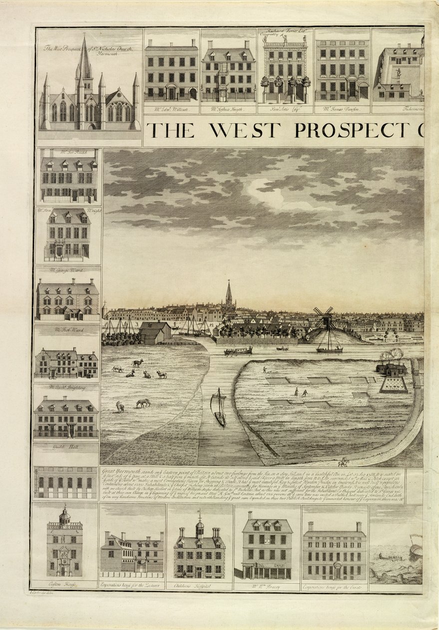The West Prospect of the Town of Great Yarmouth in Norfolk, engraved by John Harris by J. Corbridge