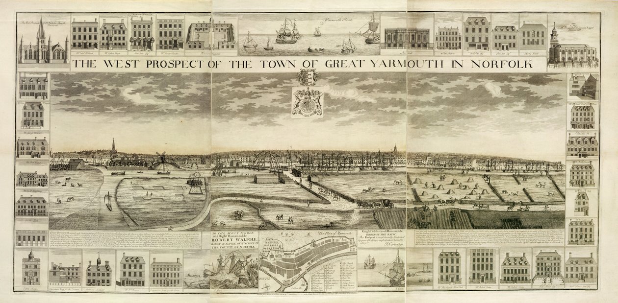 The West Prospect of the Town of Great Yarmouth in Norfolk, engraved by John Harris (fl.1686-1740) by J. Corbridge