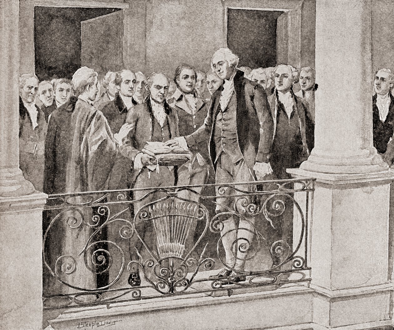 The first inauguration of George Washington, April 30, 1789, from The History of Our Country, published 1905 by J. Steeple Davis