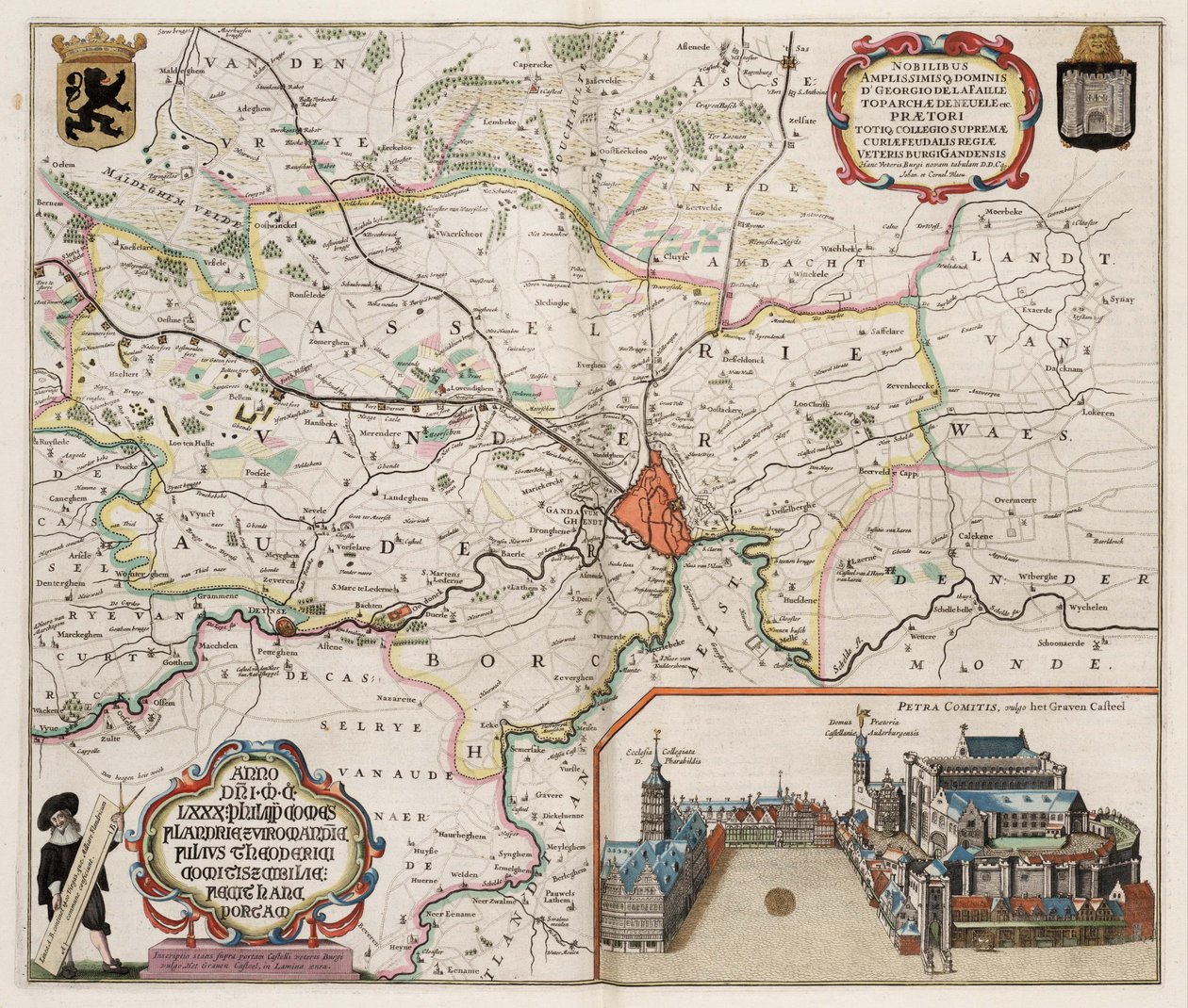 Map of Surroundings of Ghent, Belgium by J.Blaeu