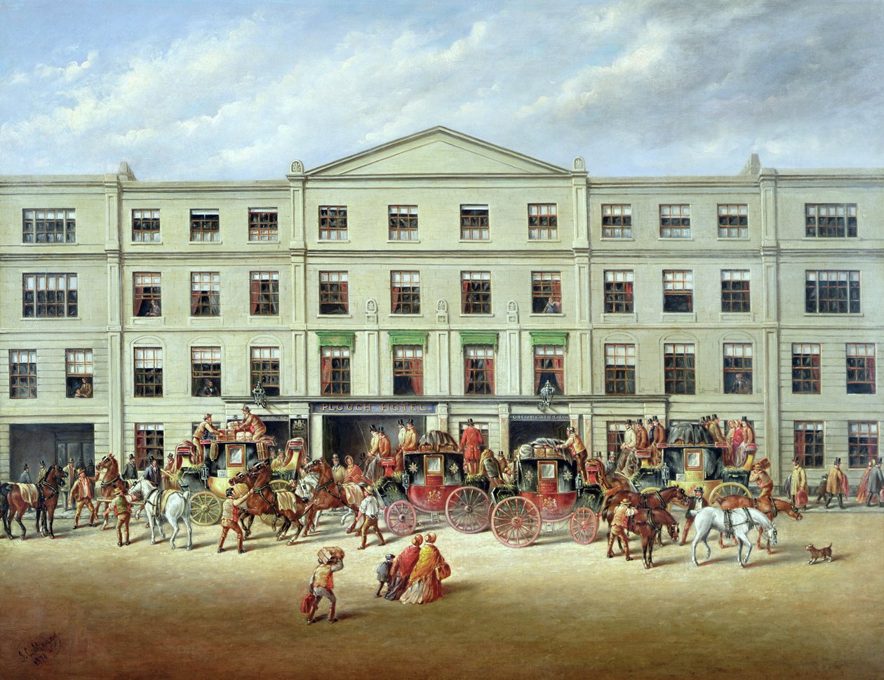 Changing Horses Outside the Plough Inn, Cheltenham, 1870 by J.C. Maggs