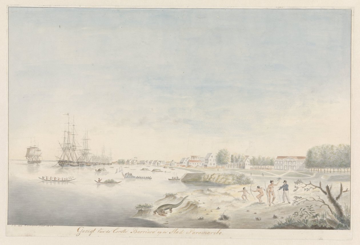 Waterfront of Paramaribo Shortly After the Fire of 1821 by J.D. van Herwaarden (signed by artist)