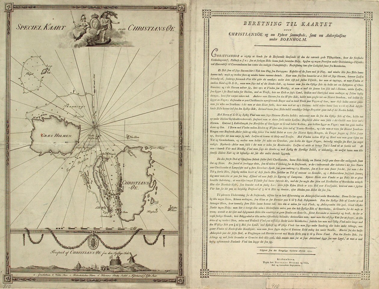 Map of Christiansø with Text Side by J.F. Clemens