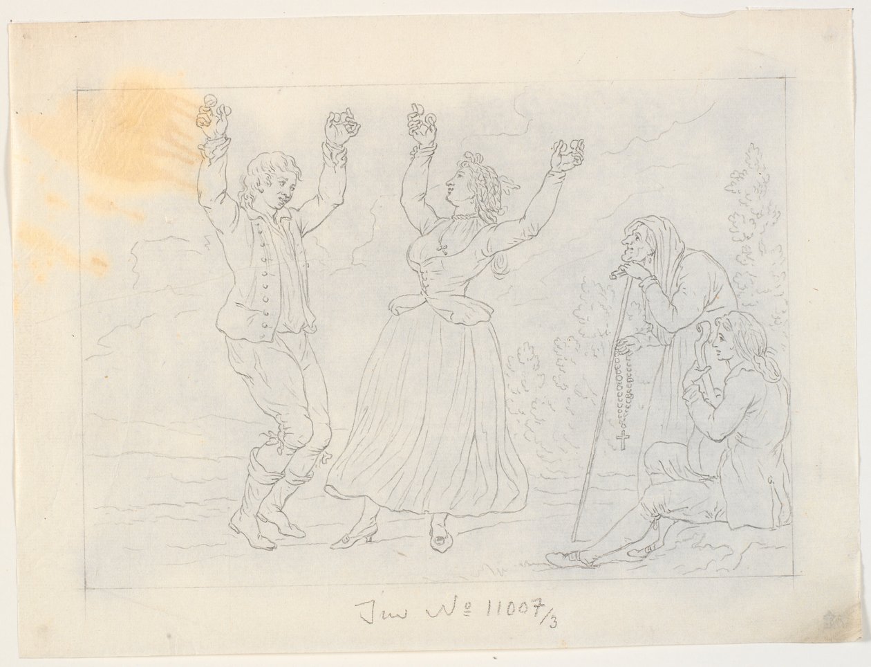 Man and Woman Dancing Fandango. A Young Man Playing Guitar and an Old Woman Watching by J.F. Clemens
